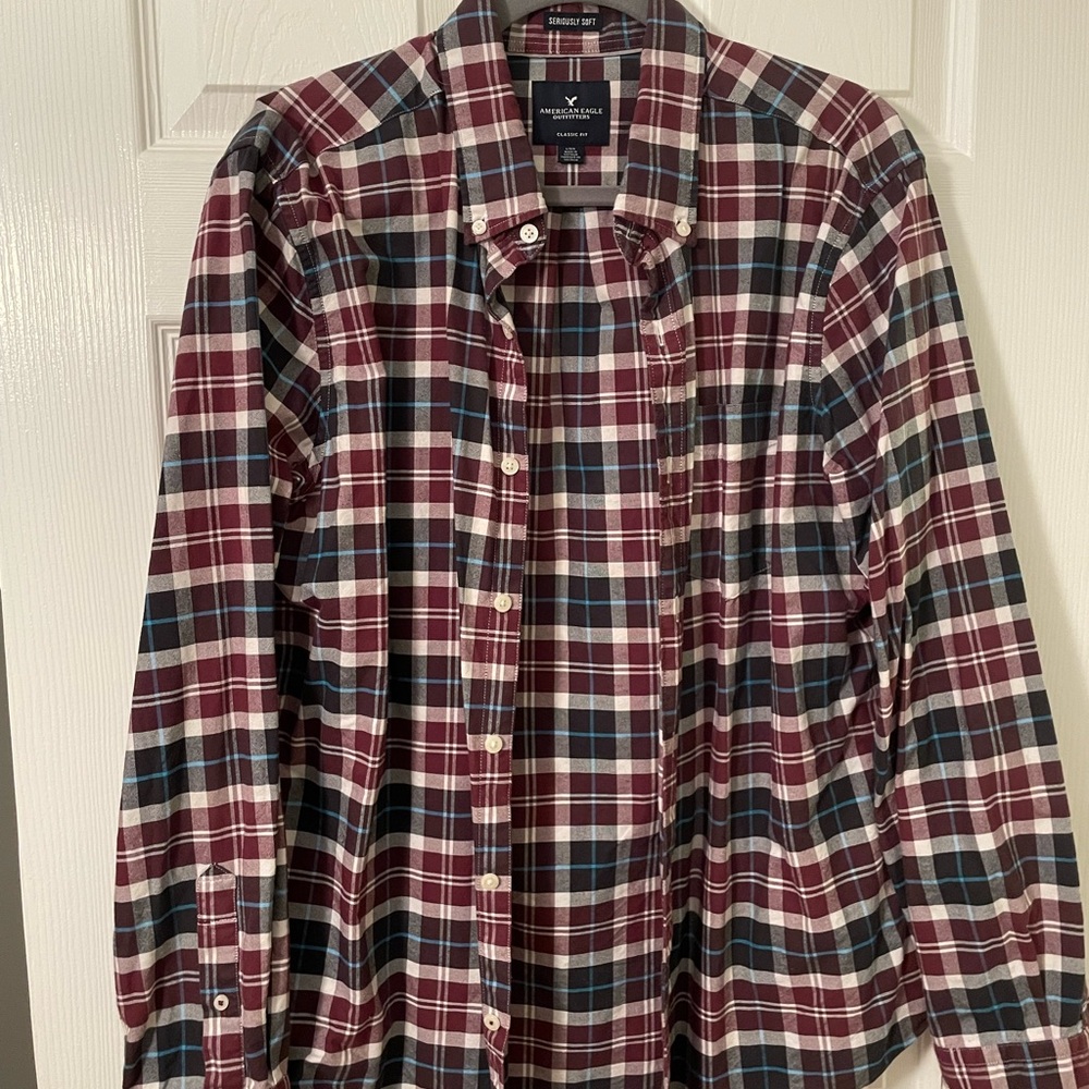 American Eagle Outfitters Plaid Shirt - Burgundy and Navy